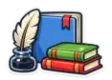 CLEP American Literature study guide: illustration of a quill, an inkwell and classic novels in front of a study booklet