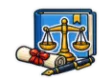 CLEP Business Law study guide: illustration of a scale of justice and a contract in front of a study booklet