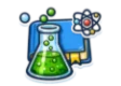 CLEP Chemistry study guide: illustration of a bubbling chemistry flask and an atom in front of a study booklet