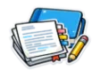 CLEP College Composition Modular study guide: illustration of essay pages with sticky tabs and a pencil in front of a study booklet