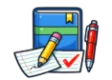 CLEP College Composition study guide: illustration of a pencil writing on lined paper in front of a study booklet