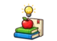 CLEP Educational Psychology study guide: illustration of an apple on books with a lightbulb in front of a study booklet
