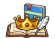 CLEP English Literature study guide: illustration of a crown on an old book with a quill in front of a study booklet