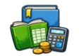 CLEP Financial Accounting study guide: illustration of a ledger, a calculator and coins in front of a study booklet