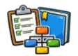 CLEP Principles of Management study guide: illustration of a clipboard checklist and an organization chart in front of a study booklet