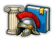 CLEP Western Civilization I study guide: illustration of a Greek column and a Roman helmet in front of a study booklet