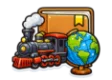 CLEP Western Civilization II study guide: illustration of a steam locomotive and a globe in front of a study booklet