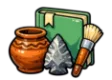 DSST General Anthropology study guide: illustration of a clay pot, an arrowhead and a brush in front of a study booklet