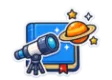 DSST Astronomy study guide: illustration of a telescope, a ringed planet and stars in front of a study booklet