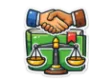 DSST Business Ethics and Society study guide: illustration of a handshake and a balanced scale in front of a study booklet