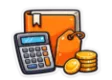 DSST Business Mathematics study guide: illustration of a calculator, a price tag and coins in front of a study booklet