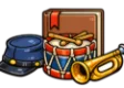 DSST Civil War and Reconstruction study guide: illustration of a Civil War cap, a drum and a bugle in front of a study booklet