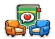 DSST Fundamentals of Counseling study guide: illustration of two armchairs and a speech bubble with a heart in front of a study booklet