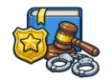 DSST Criminal Justice study guide: illustration of a badge, a gavel and handcuffs in front of a study booklet