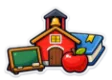 DSST Foundations of Education study guide: illustration of a schoolhouse, an apple and a chalkboard in front of a study booklet