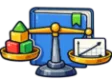 DSST Fundamentals of College Algebra study guide: illustration of a balance scale with blocks and a line graph in front of a study booklet