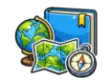 DSST Introduction to Geography study guide: illustration of a globe, a map and a compass in front of a study booklet