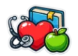 DSST Health and Human Development study guide: illustration of a heart, a stethoscope and an apple in front of a study booklet