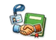 DSST Human Resource Management study guide: illustration of an ID badge and a handshake in front of a study booklet