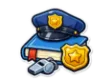 DSST Introduction to Law Enforcement study guide: illustration of a police cap, a badge and a whistle in front of a study booklet