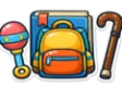 DSST Lifespan Developmental Psychology study guide: illustration of a rattle, a backpack and a cane in front of a study booklet