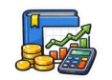 DSST Principles of Finance study guide: illustration of a rising stock chart, coins and a calculator in front of a study booklet