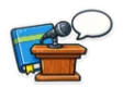 DSST Principles of Public Speaking study guide: illustration of a microphone on a podium and a speech bubble in front of a study booklet