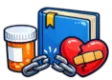 DSST Substance Abuse study guide: illustration of a pill bottle, a broken chain and a bandaged heart in front of a study booklet